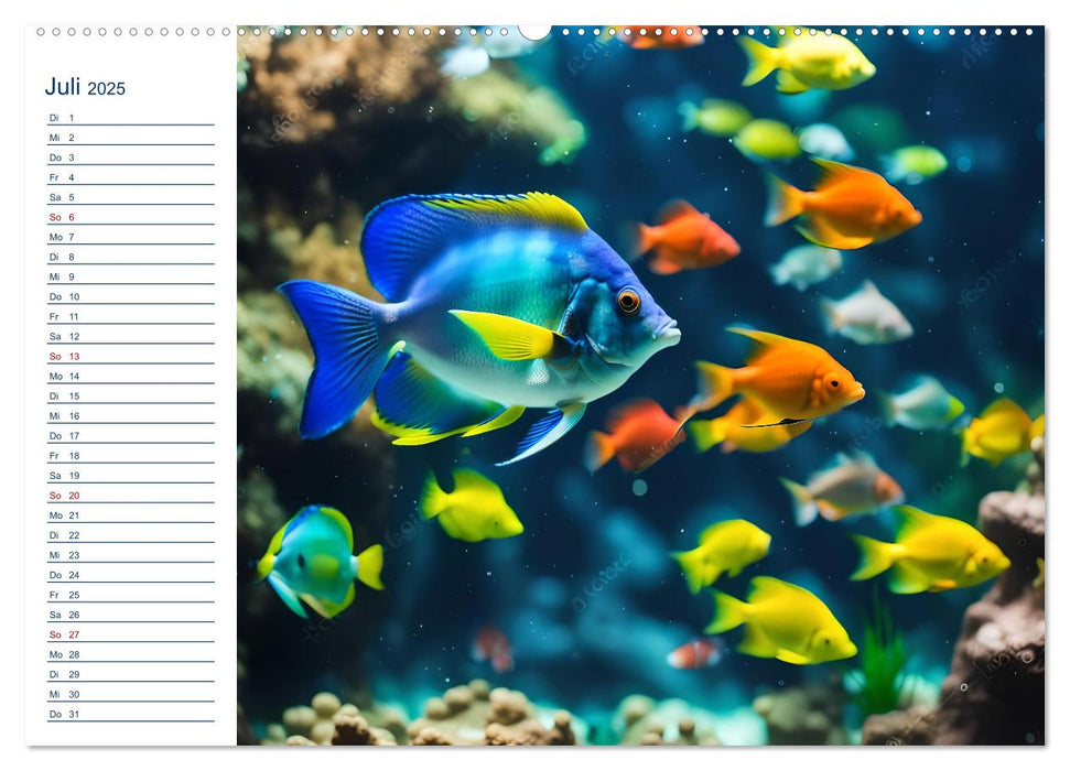 Aquarienzauber - Bunte KI Unterwasserwelten (CALVENDO Premium Wandkalender 2025)