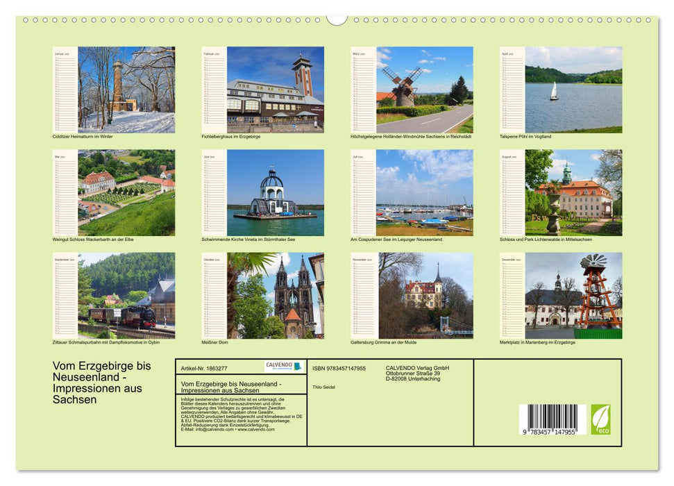 Vom Erzgebirge bis Neuseenland - Impressionen aus Sachsen (CALVENDO Premium Wandkalender 2025)