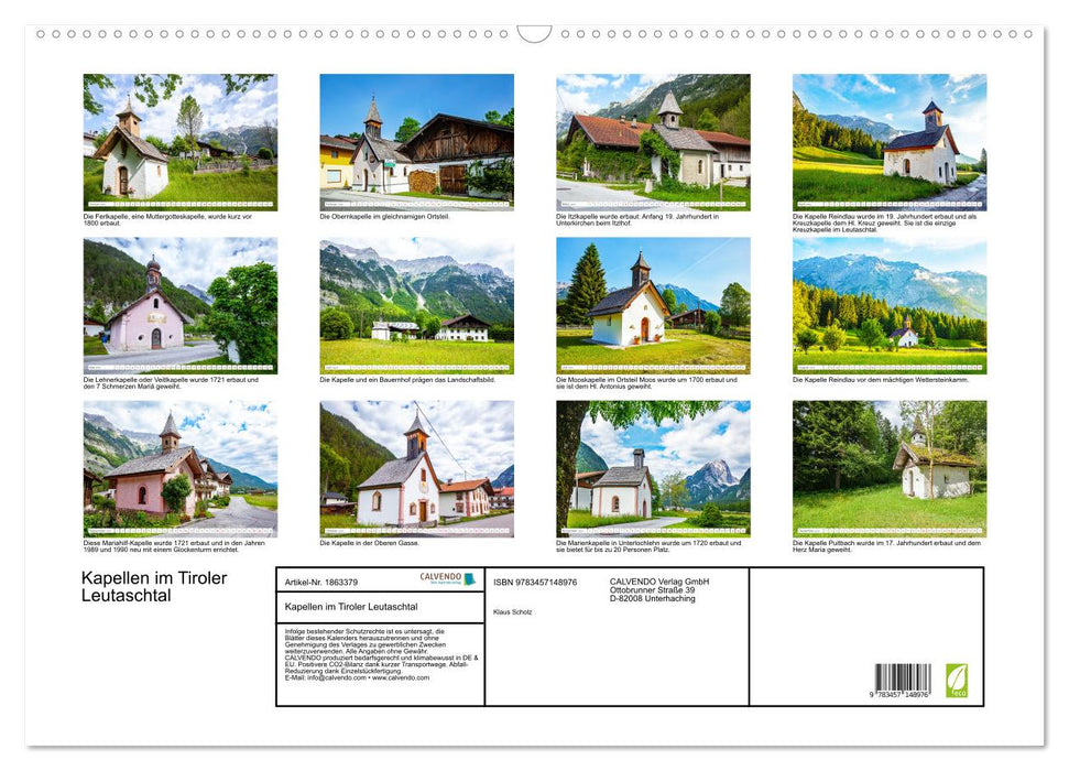 Kapellen im Tiroler Leutaschtal (CALVENDO Wandkalender 2025)