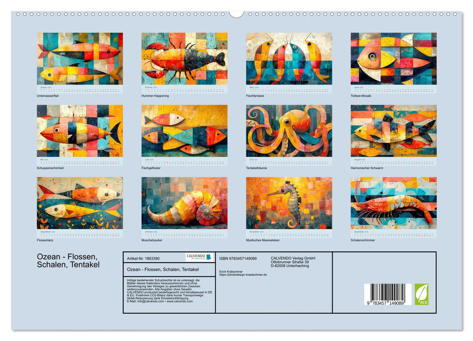 Ozean - Flossen, Schalen, Tentakel (CALVENDO Premium Wandkalender 2025)