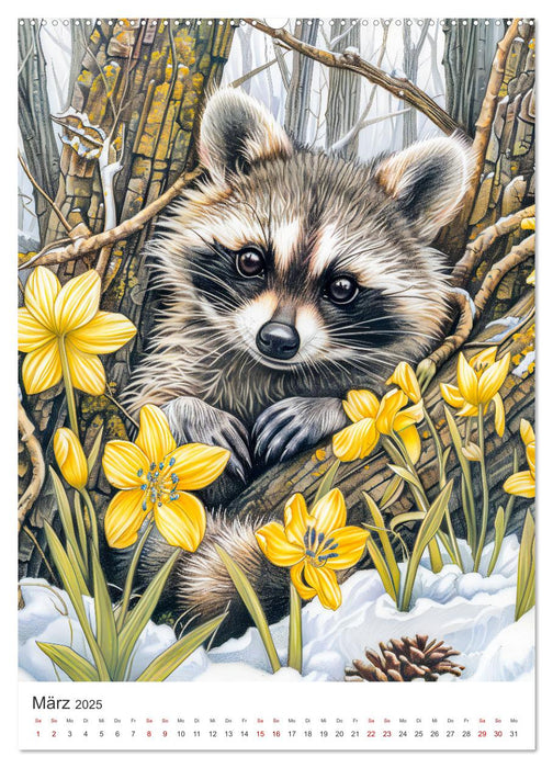 Tierkinder - Niedliche illustrierte Wildtiere in Wald und Flur (CALVENDO Premium Wandkalender 2025)