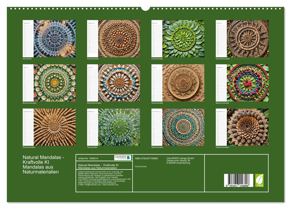 Natural Mandalas - Kraftvolle KI Mandalas aus Naturmaterialien (CALVENDO Premium Wandkalender 2025)