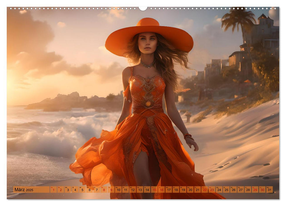 Strandzauber- Frauen in eleganten Kleidern (CALVENDO Wandkalender 2025)