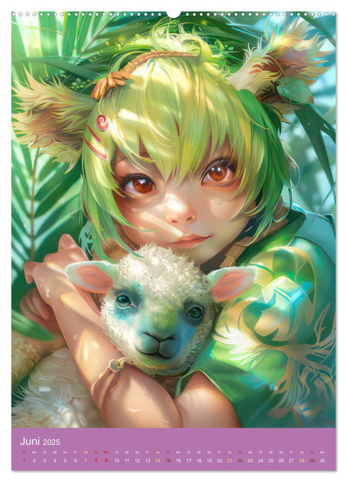 Manga Kinder - Unerschütterliche Tierliebe (CALVENDO Wandkalender 2025)