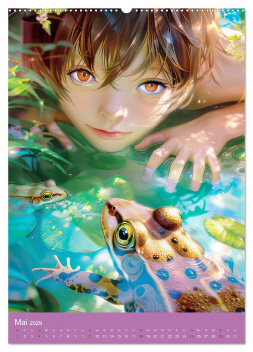 Manga Kinder - Unerschütterliche Tierliebe (CALVENDO Premium Wandkalender 2025)