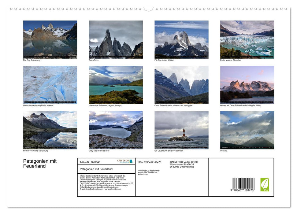 Patagonien mit Feuerland (CALVENDO Premium Wandkalender 2025)