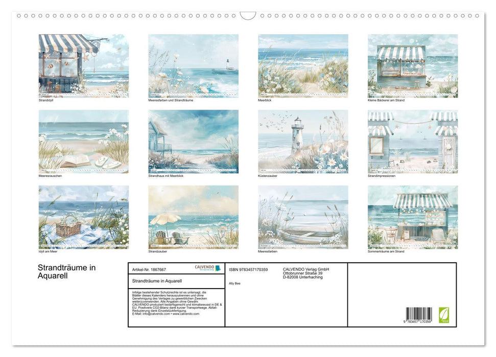 Strandträume in Aquarell (CALVENDO Wandkalender 2025)