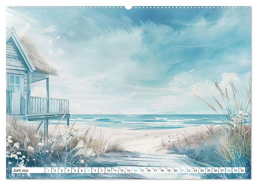 Strandträume in Aquarell (CALVENDO Premium Wandkalender 2025)