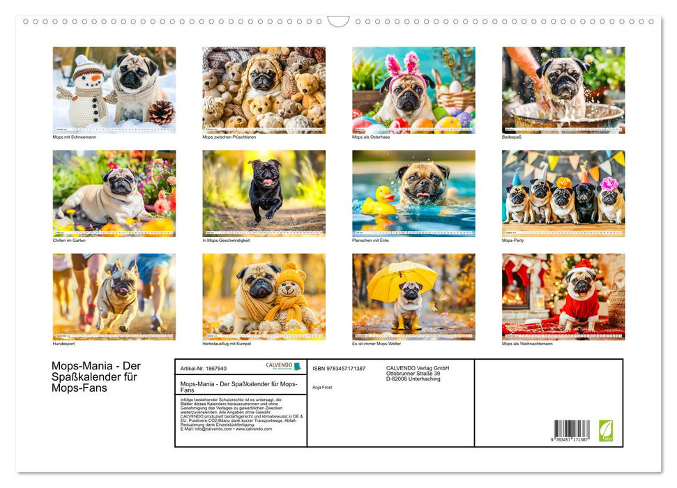 Mops-Mania - Der Spaßkalender für Mops-Fans (CALVENDO Wandkalender 2025)