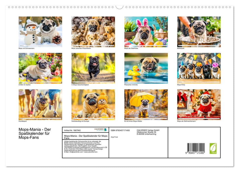 Mops-Mania - Der Spaßkalender für Mops-Fans (CALVENDO Premium Wandkalender 2025)