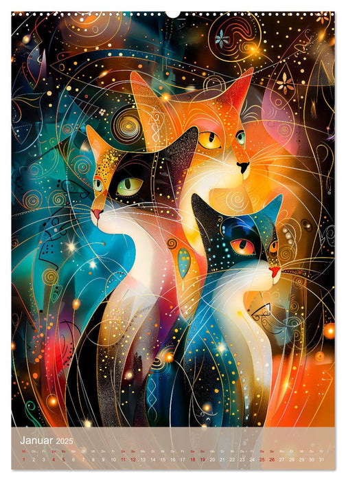 Astrale Katzen - Abstrakte Kunst für Katzenliebhaber (CALVENDO Wandkalender 2025)
