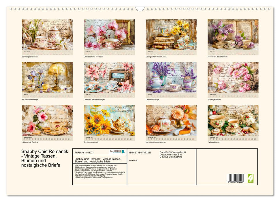 Shabby Chic Romantik - Vintage Tassen, Blumen und nostalgische Briefe (CALVENDO Wandkalender 2025)