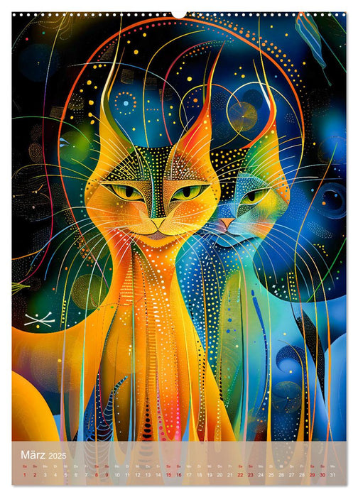 Astrale Katzen - Abstrakte Kunst für Katzenliebhaber (CALVENDO Premium Wandkalender 2025)