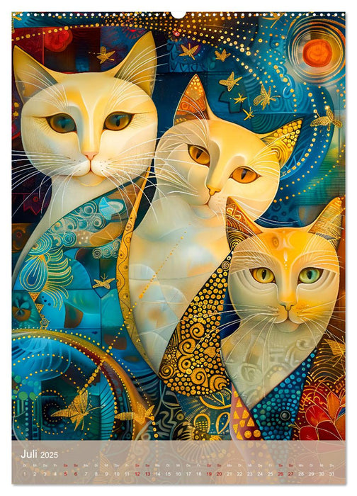 Astrale Katzen - Abstrakte Kunst für Katzenliebhaber (CALVENDO Premium Wandkalender 2025)