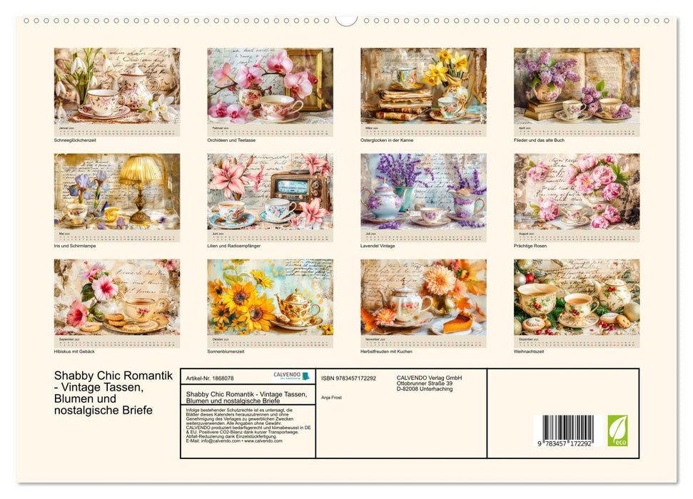 Shabby Chic Romantik - Vintage Tassen, Blumen und nostalgische Briefe (CALVENDO Premium Wandkalender 2025)