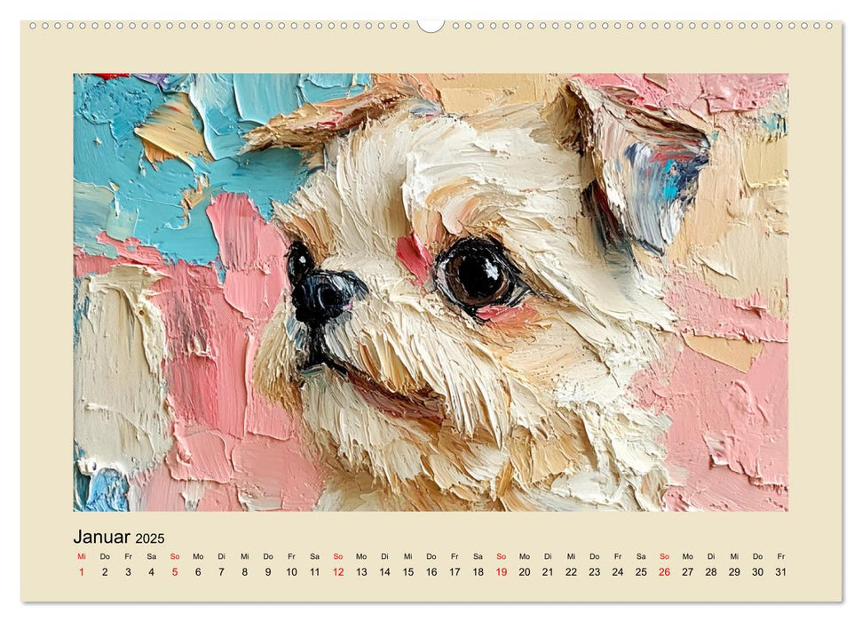 Hundegesichter im Ölgemälde-Stil. Liebliche Vierbeiner erfreuen das Herz! (CALVENDO Premium Wandkalender 2025)