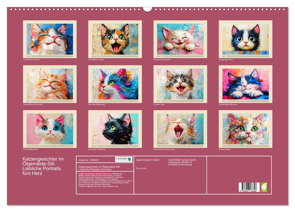 Katzengesichter im Ölgemälde-Stil. Liebliche Portraits fürs Herz (CALVENDO Wandkalender 2025)