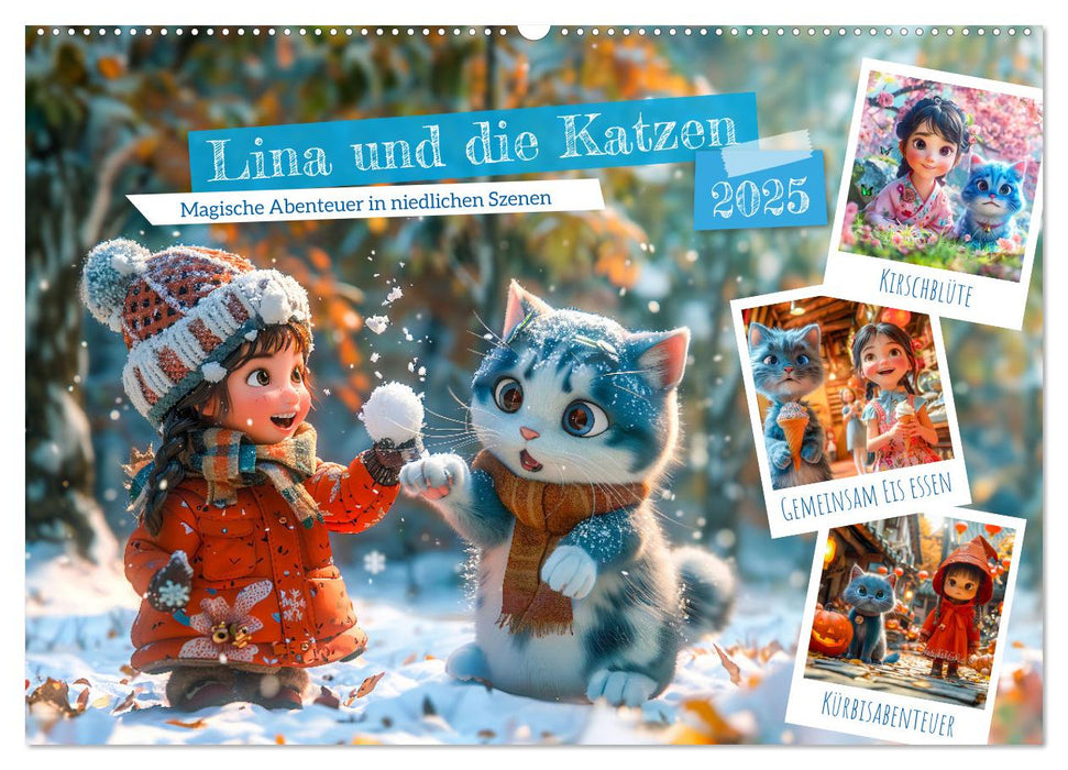 Lina und die Katzen - Magische Abenteuer in niedlichen Szenen (CALVENDO Wandkalender 2025)