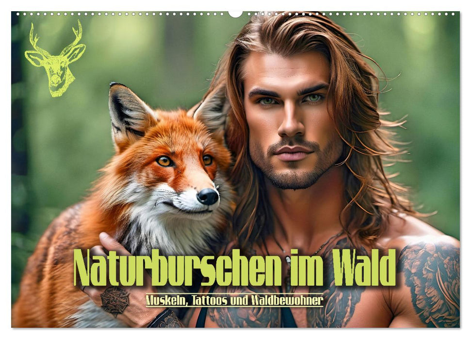 Naturburschen im Wald - Muskeln, Tattoos und Waldbewohner (CALVENDO Wandkalender 2025)