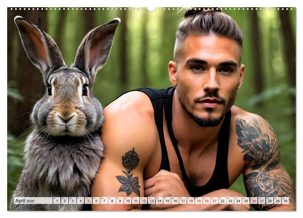 Naturburschen im Wald - Muskeln, Tattoos und Waldbewohner (CALVENDO Wandkalender 2025)