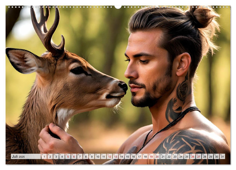 Naturburschen im Wald - Muskeln, Tattoos und Waldbewohner (CALVENDO Premium Wandkalender 2025)