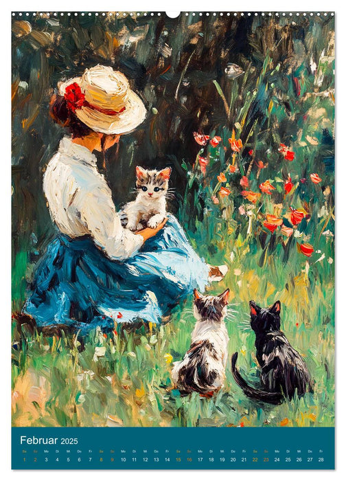 Katzen und Kunst - Samtige Herrscher der impressionistischen Gärten (CALVENDO Premium Wandkalender 2025)