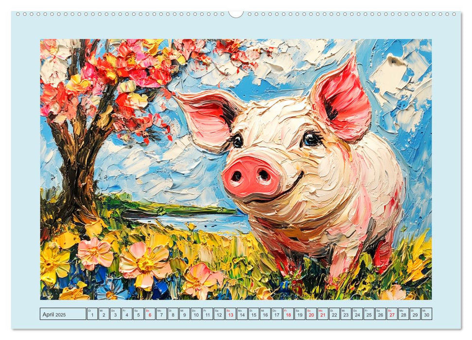 Lustiges Borstenvieh. Zauberhafte Schweinchen im Ölgemälde-Stil (CALVENDO Wandkalender 2025)