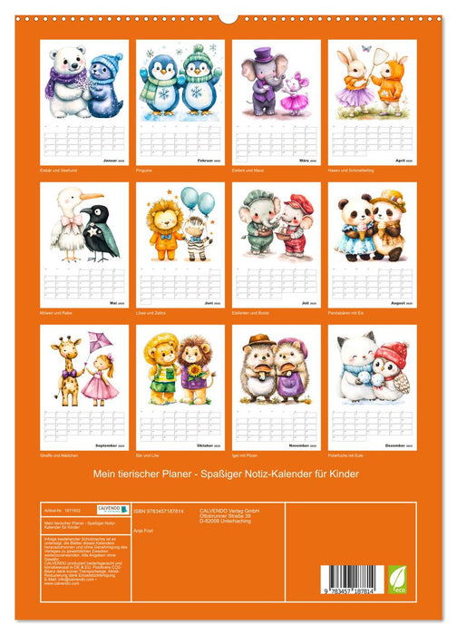 Mein tierischer Planer - Spaßiger Notiz-Kalender für Kinder (CALVENDO Premium Wandkalender 2025)