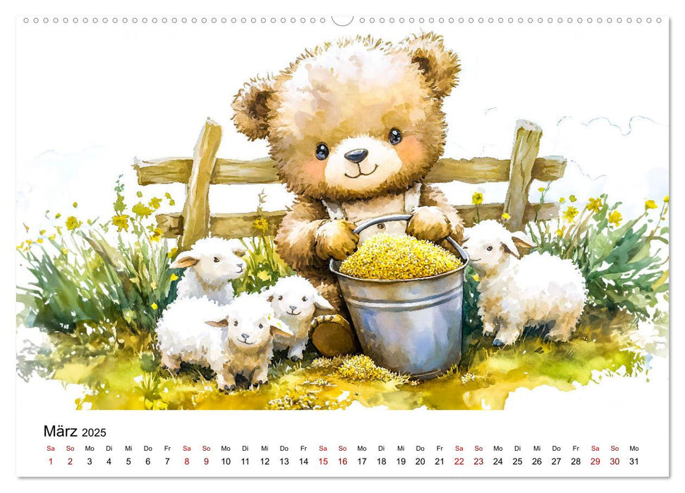 Teddy auf dem Bauernhof - Entdecke das Landleben mit Tieren und Feldern (CALVENDO Wandkalender 2025)