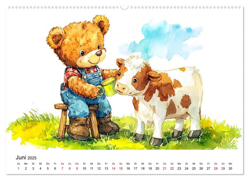 Teddy auf dem Bauernhof - Entdecke das Landleben mit Tieren und Feldern (CALVENDO Wandkalender 2025)