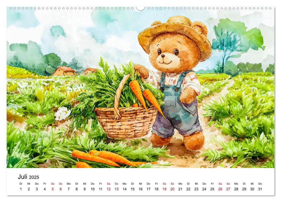 Teddy auf dem Bauernhof - Entdecke das Landleben mit Tieren und Feldern (CALVENDO Premium Wandkalender 2025)