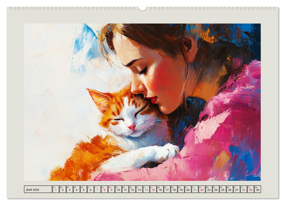 Zweisamkeit in Farben. Katzen und Menschen in Harmonie (CALVENDO Wandkalender 2025)