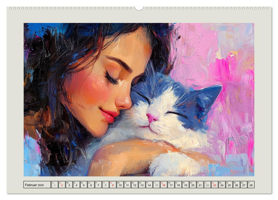 Zweisamkeit in Farben. Katzen und Menschen in Harmonie (CALVENDO Premium Wandkalender 2025)