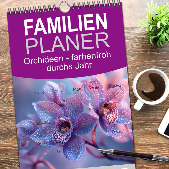 Orchideen - farbenfroh durchs Jahr (CALVENDO Familienplaner 2025)