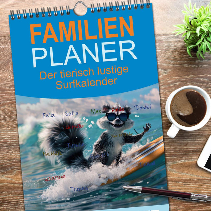 Der tierisch lustige Surfkalender (CALVENDO Familienplaner 2025)