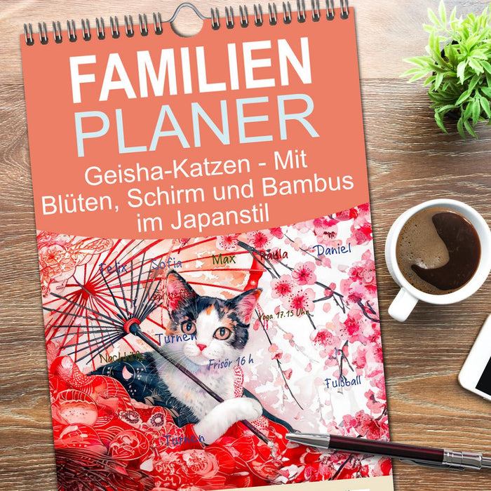 Geisha-Katzen - Mit Blüten, Schirm und Bambus im Japanstil (CALVENDO Familienplaner 2025)