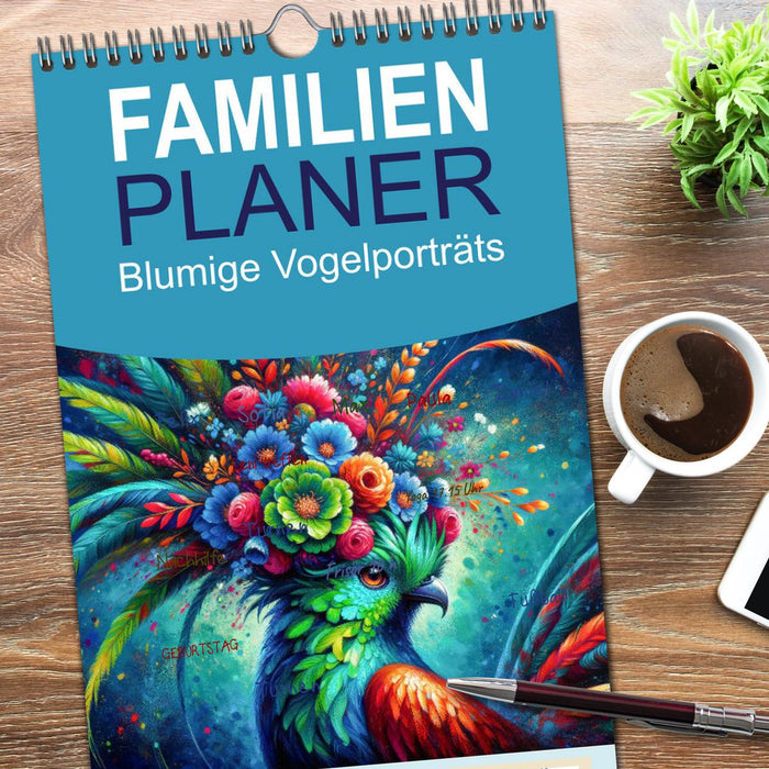 Blumige Vogelporträts (CALVENDO Familienplaner 2025)