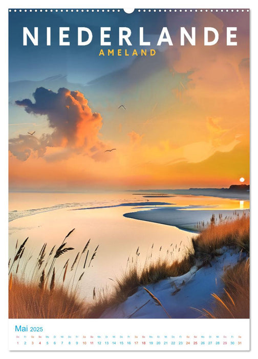 Niederlande - Old School Poster Style (CALVENDO Wandkalender 2025)