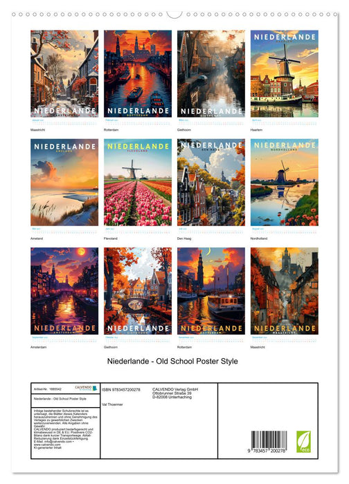 Niederlande - Old School Poster Style (CALVENDO Premium Wandkalender 2025)