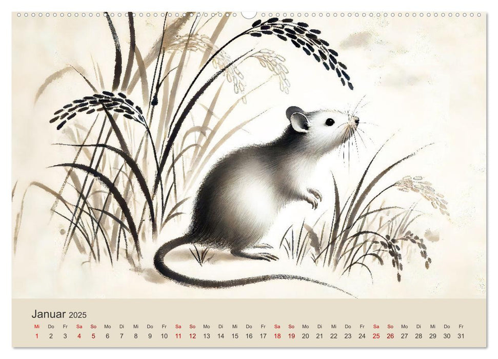 Chinesische Tierkreiszeichen - Kunstvolle KI-Tuschemalerei des Ostens (CALVENDO Premium Wandkalender 2025)