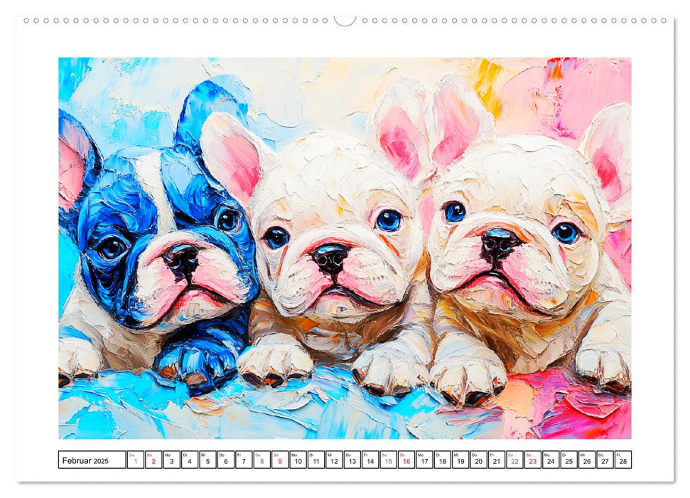 Bulldoggen Paintings. Künstlerische Hundeporträts im leuchtenden Ölgemälde-Stil (CALVENDO Premium Wandkalender 2025)