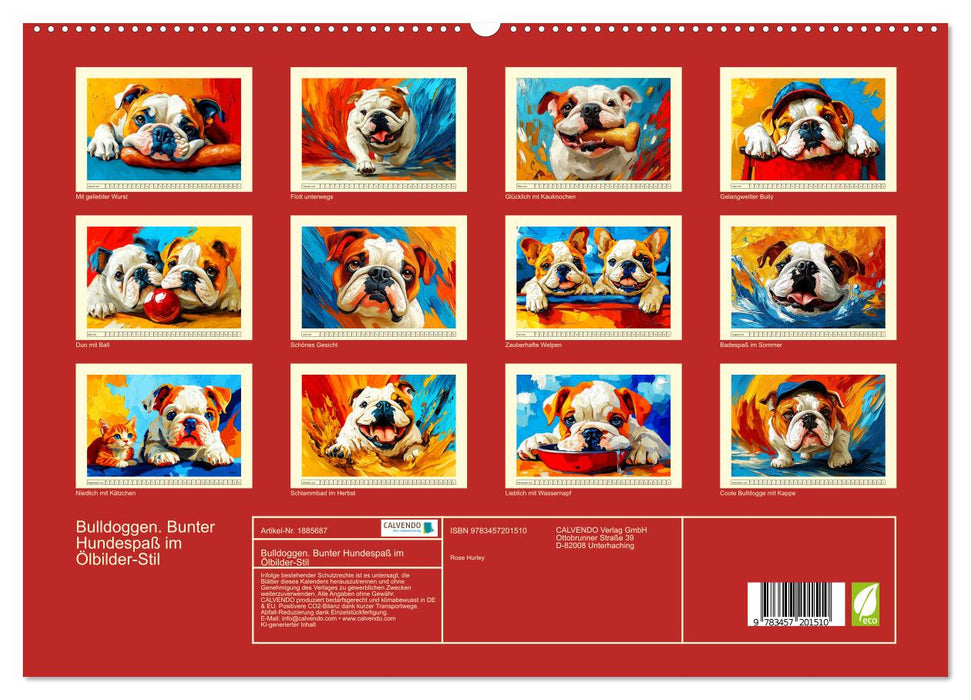 Bulldoggen. Bunter Hundespaß im Ölbilder-Stil (CALVENDO Premium Wandkalender 2025)