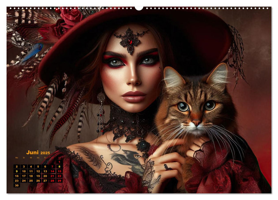 Luxuriöser Bohemian Flair - Elegante Frauen mit anmutigen Katzen (CALVENDO Wandkalender 2025)