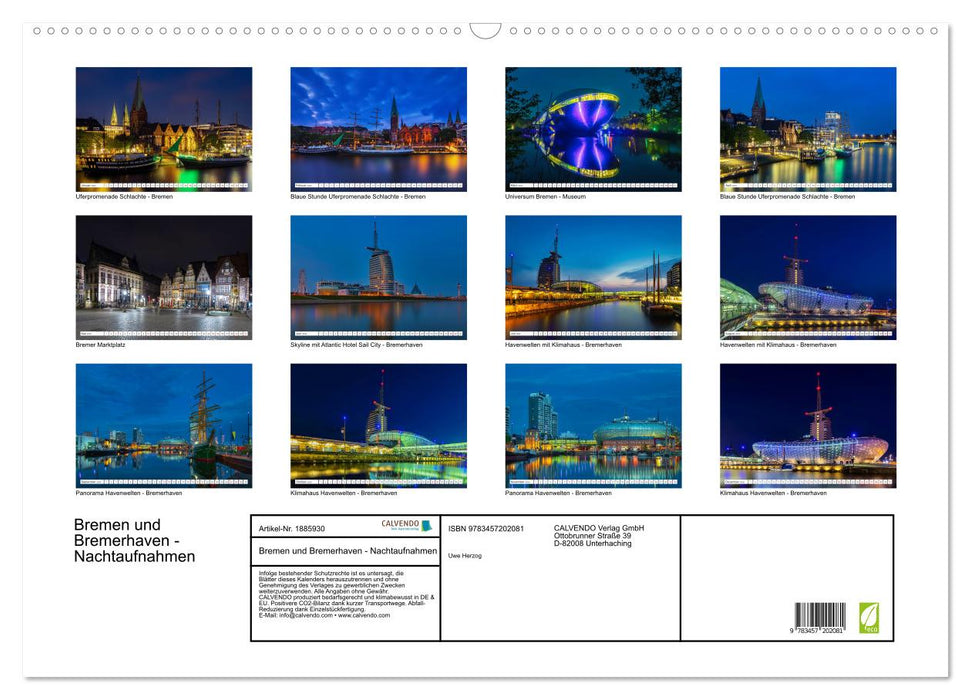 Bremen und Bremerhaven - Nachtaufnahmen (CALVENDO Wandkalender 2025)