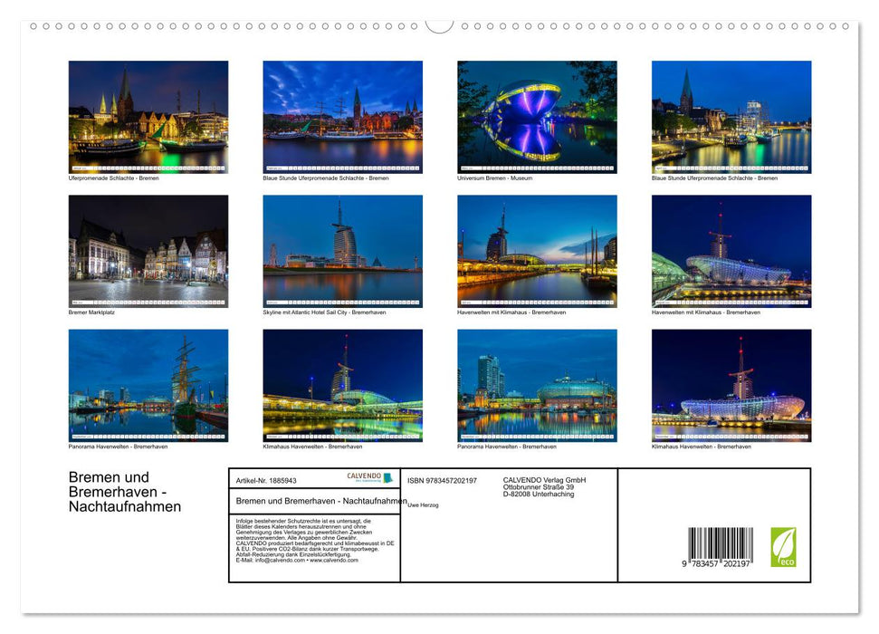 Bremen und Bremerhaven - Nachtaufnahmen (CALVENDO Premium Wandkalender 2025)