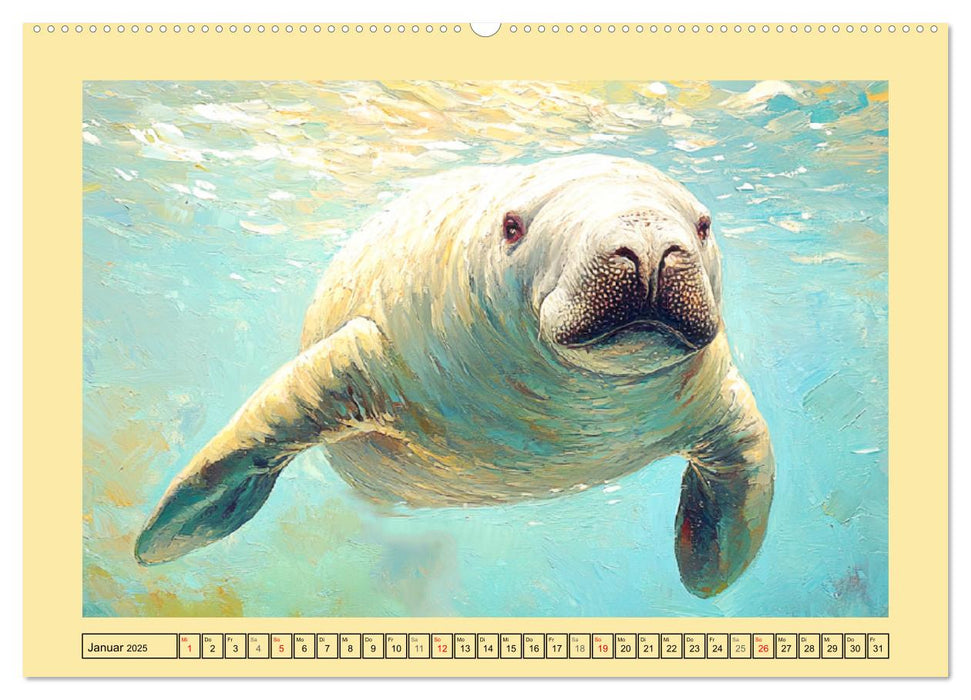 Manatee Paintings. Rundschwanzseekühe im Ölgemälde-Stil (CALVENDO Wandkalender 2025)