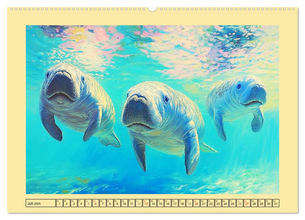 Manatee Paintings. Rundschwanzseekühe im Ölgemälde-Stil (CALVENDO Premium Wandkalender 2025)