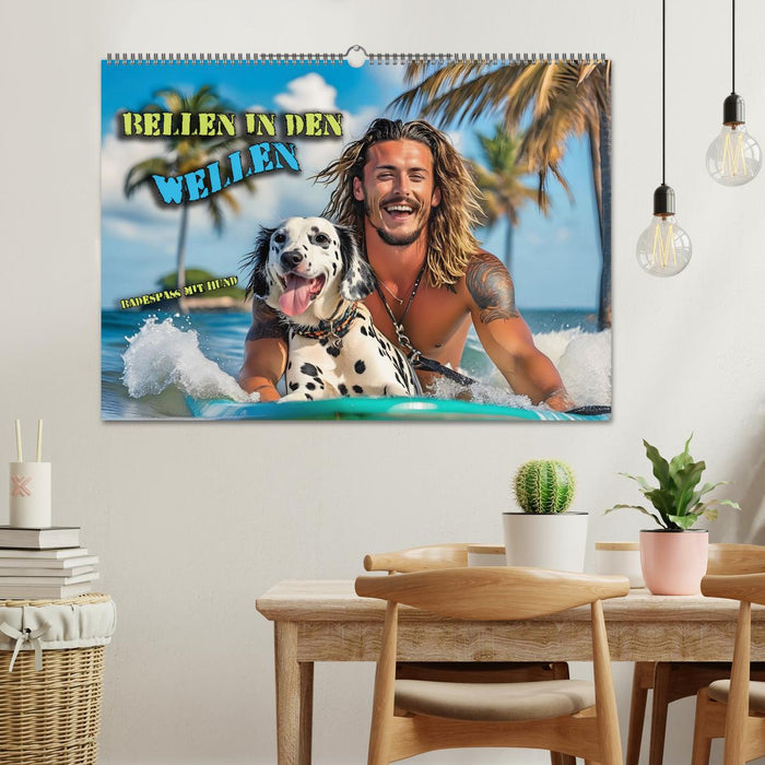 Bellen in den Wellen - Badespaß mit Hund (CALVENDO Wandkalender 2025)