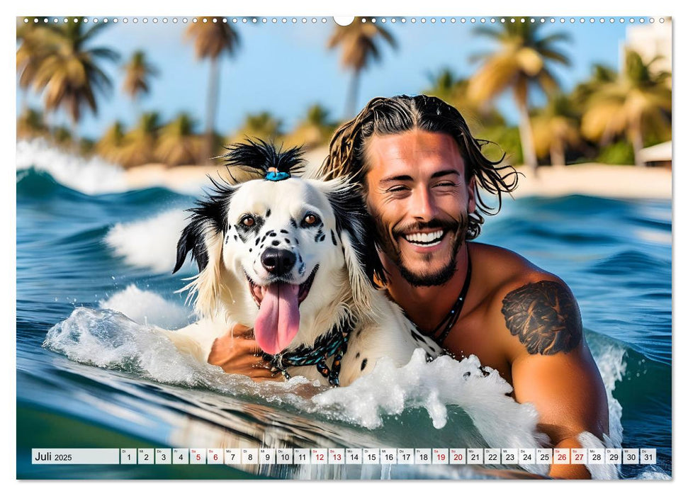 Bellen in den Wellen - Badespaß mit Hund (CALVENDO Premium Wandkalender 2025)