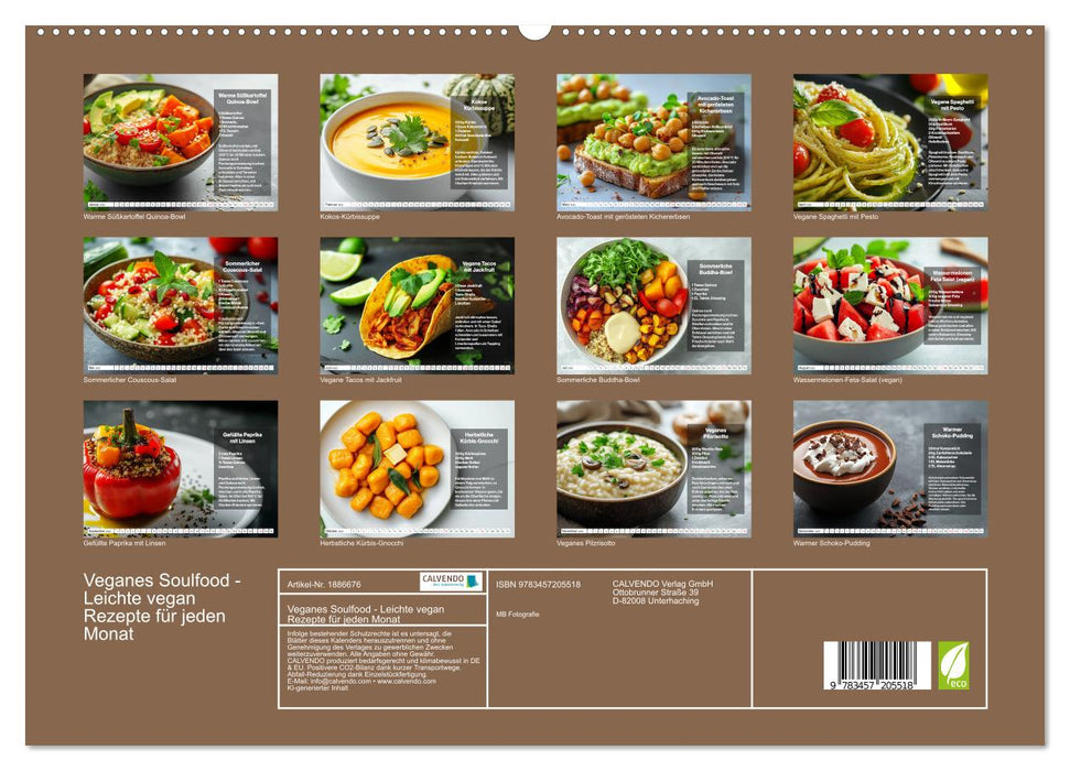 Veganes Soulfood - Leichte vegan Rezepte für jeden Monat (CALVENDO Premium Wandkalender 2025)